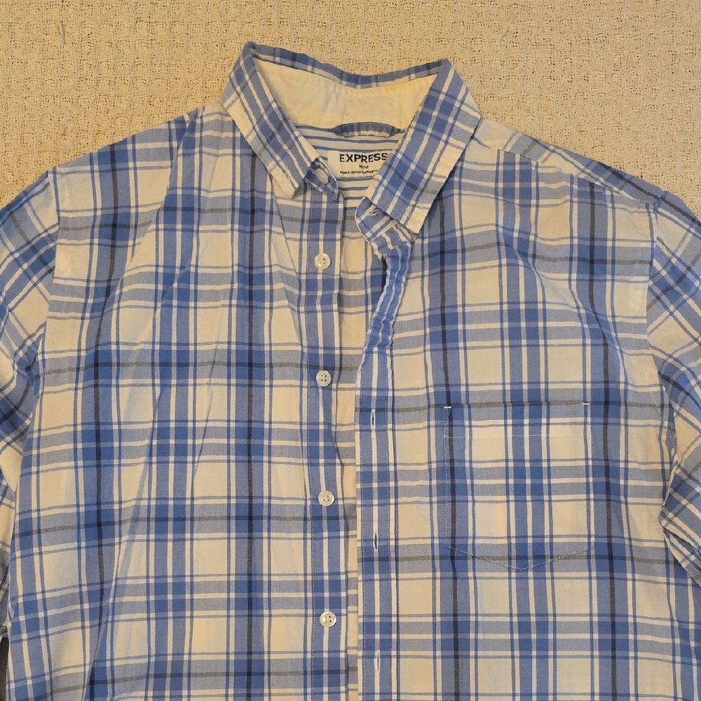 Express Blue and White Casual Button Down Shirt